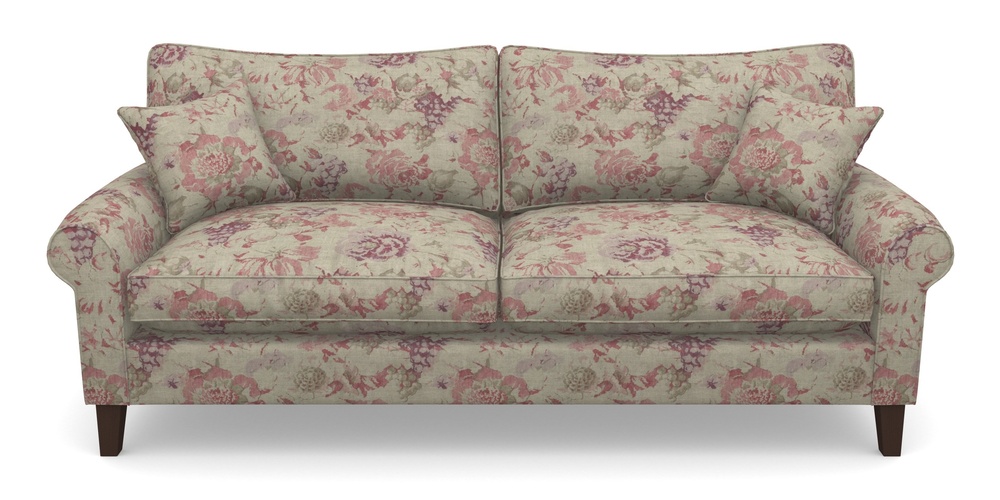 Product photograph of Waverley Scroll Arm 4 Seater Sofa In Floral Linen - Faith Rose Quartz from Sofas and Stuff Limited