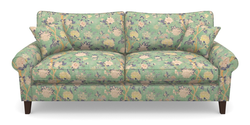 Product photograph of Waverley Scroll Arm 4 Seater Sofa In Floral Linen - Even So Verde from Sofas and Stuff Limited