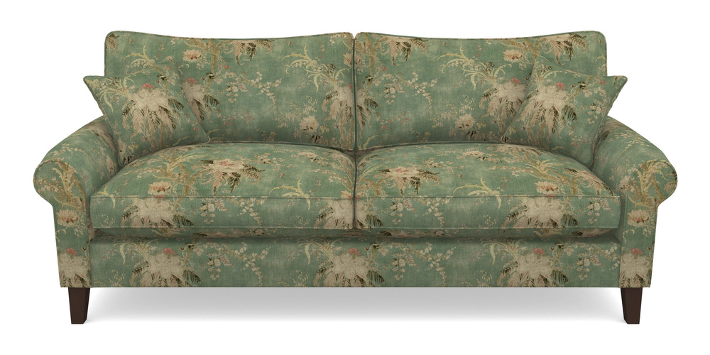Product photograph of Waverley Scroll Arm 4 Seater Sofa In Floral Linen - Zefferino Emerald from Sofas and Stuff Limited