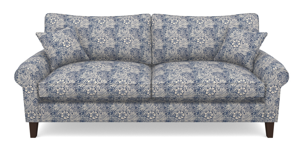 Product photograph of Waverley Scroll Arm 4 Seater Sofa In William Morris Collection - Marigold - Indigo Linen from Sofas and Stuff Limited