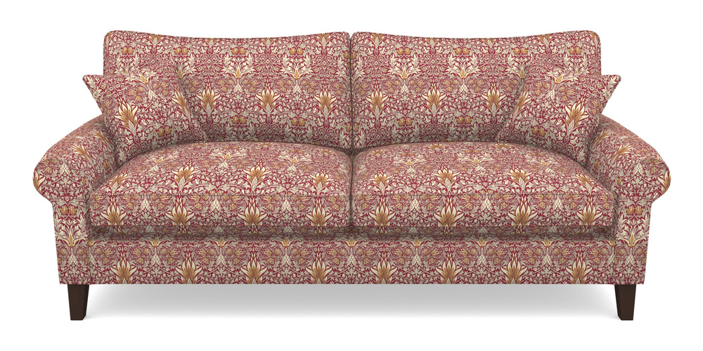 Product photograph of Waverley Scroll Arm 4 Seater Sofa In William Morris Collection - Snakeshead - Claret Gold from Sofas and Stuff Limited
