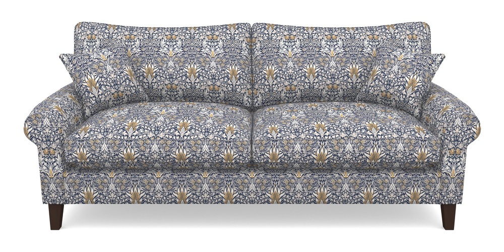 Product photograph of Waverley Scroll Arm 4 Seater Sofa In William Morris Collection - Snakeshead - Indigo Hemp from Sofas and Stuff Limited