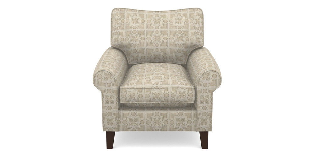 Product photograph of Waverley Scroll Arm Chair In Rhs Collection - Small Knot Garden Cotton Weave - Gold from Sofas and Stuff Limited