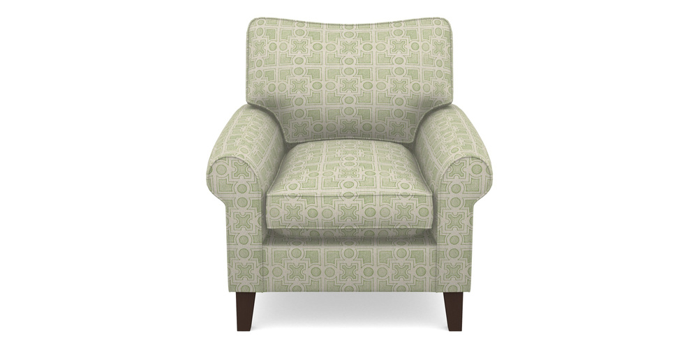 Product photograph of Waverley Scroll Arm Chair In Rhs Collection - Small Knot Garden Cotton Weave - Green from Sofas and Stuff Limited