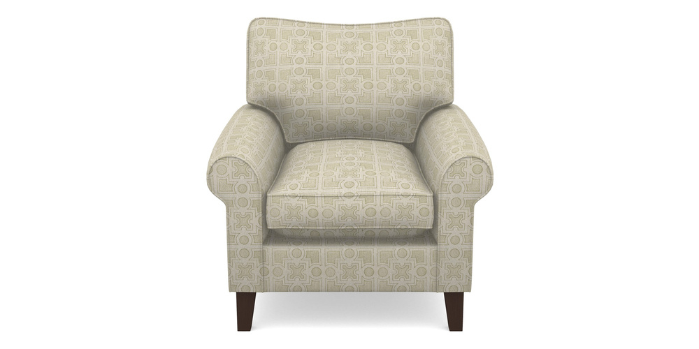 Product photograph of Waverley Scroll Arm Chair In Rhs Collection - Small Knot Garden Cotton Weave - Olive from Sofas and Stuff Limited
