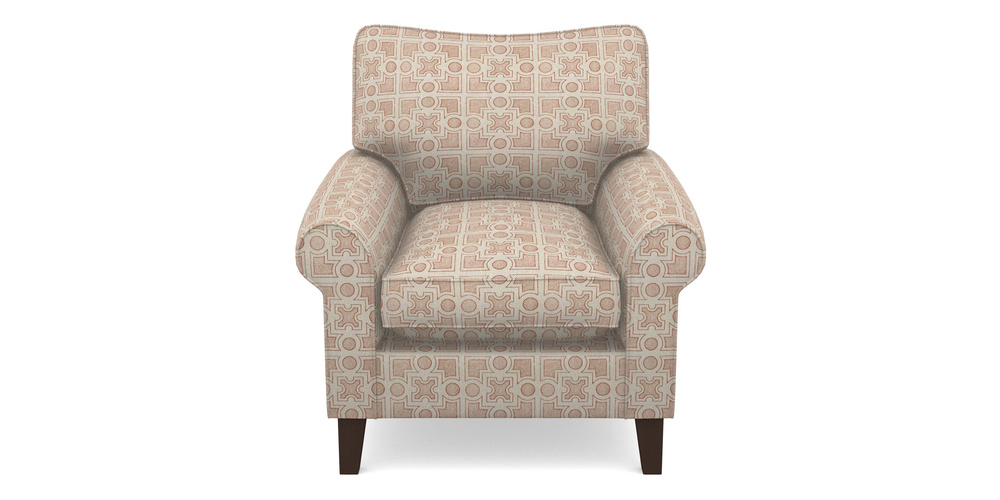 Product photograph of Waverley Scroll Arm Chair In Rhs Collection - Small Knot Garden Cotton Weave - Terracotta from Sofas and Stuff Limited