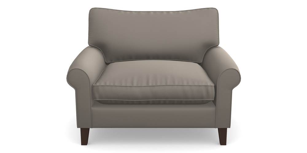 Product photograph of Waverley Scroll Arm Snuggler In Clever Glossy Velvet - Mole from Sofas and Stuff Limited