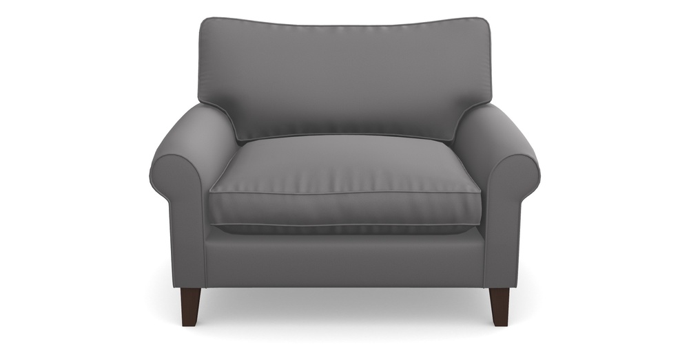 Product photograph of Waverley Scroll Arm Snuggler In Clever Glossy Velvet - Shadow from Sofas and Stuff Limited