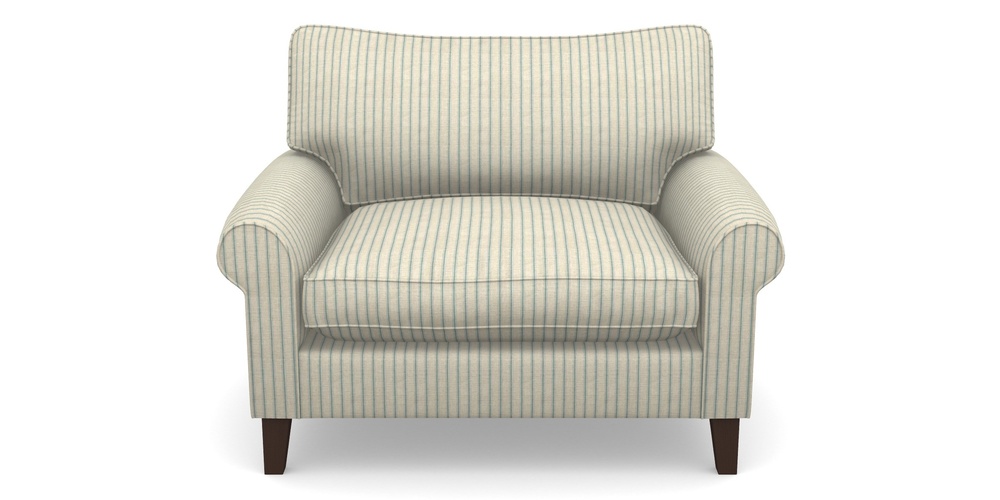 Product photograph of Waverley Scroll Arm Snuggler In Cloth 18 Stripes - Ticking - Basil from Sofas and Stuff Limited