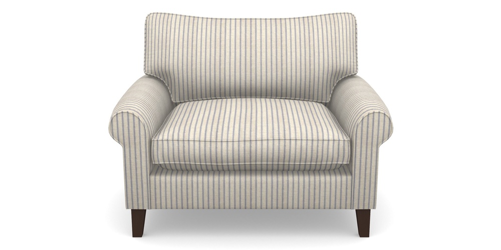 Product photograph of Waverley Scroll Arm Snuggler In Cloth 18 Stripes - Ticking - Indigo from Sofas and Stuff Limited