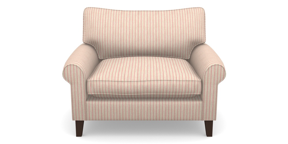 Product photograph of Waverley Scroll Arm Snuggler In Cloth 18 Stripes - Ticking - Cranberry from Sofas and Stuff Limited