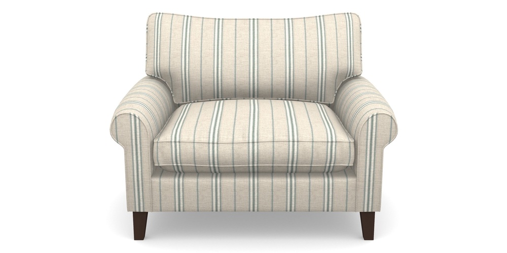 Product photograph of Waverley Scroll Arm Snuggler In Cloth 18 Stripes - Regimental - Basil from Sofas and Stuff Limited