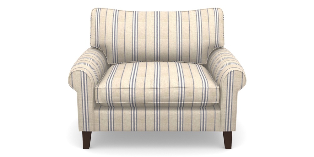 Product photograph of Waverley Scroll Arm Snuggler In Cloth 18 Stripes - Regimental - Indigo from Sofas and Stuff Limited