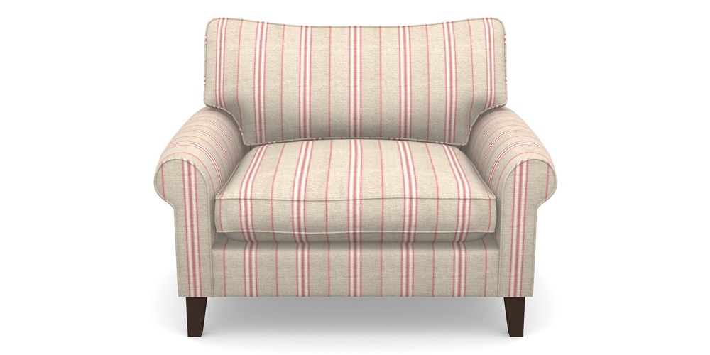 Product photograph of Waverley Scroll Arm Snuggler In Cloth 18 Stripes - Regimental - Cranberry from Sofas and Stuff Limited