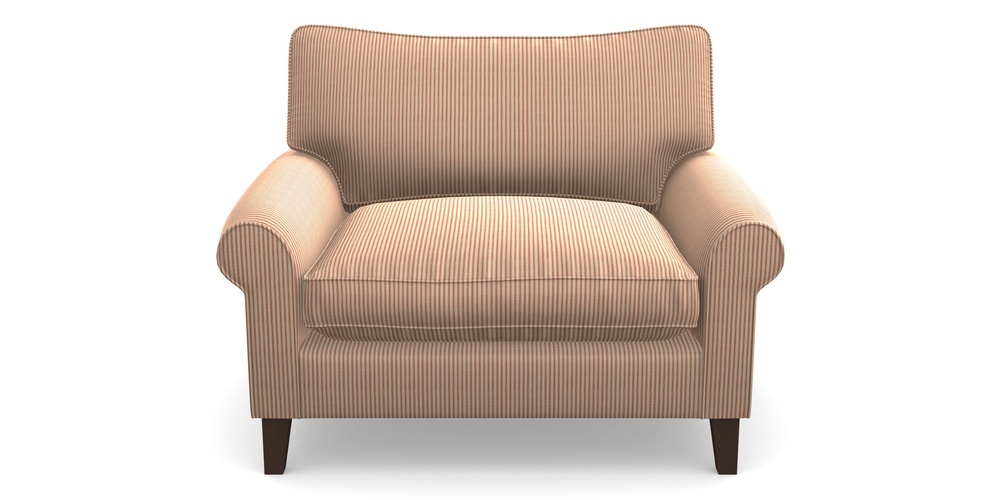 Product photograph of Waverley Scroll Arm Snuggler In Cloth 21 - Simple Stripe - Ginger Snap from Sofas and Stuff Limited