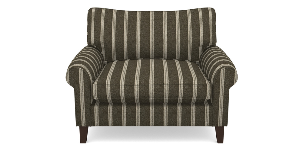 Product photograph of Waverley Scroll Arm Snuggler In Cloth 20 - Design 2 - Olive Stripe from Sofas and Stuff Limited