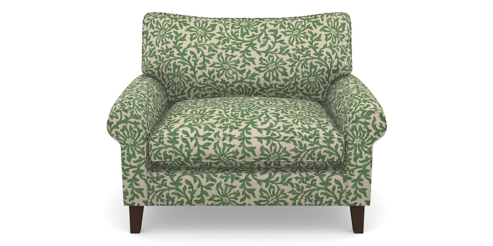 Product photograph of Waverley Scroll Arm Snuggler In V A Brompton Collection - Floral Scroll - Basil from Sofas and Stuff Limited