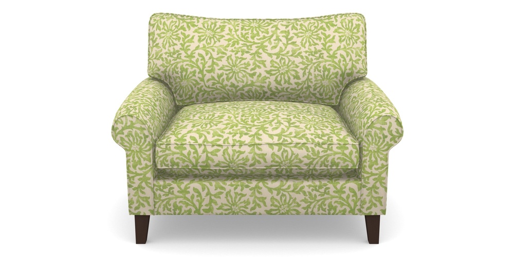 Product photograph of Waverley Scroll Arm Snuggler In V A Brompton Collection - Floral Scroll - Lime from Sofas and Stuff Limited