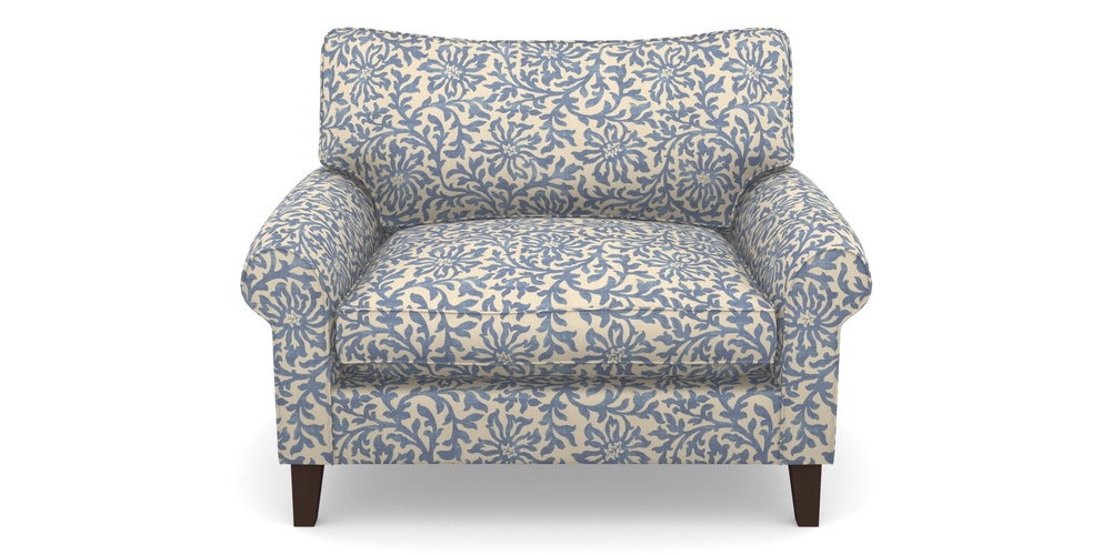 Product photograph of Waverley Scroll Arm Snuggler In V A Brompton Collection - Floral Scroll - Morning Blue from Sofas and Stuff Limited