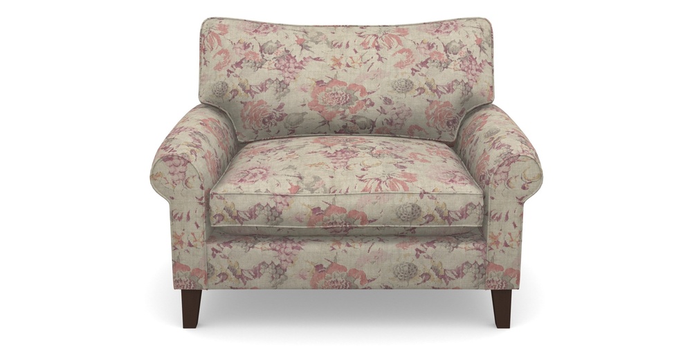 Product photograph of Waverley Scroll Arm Snuggler In Floral Linen - Faith Antique Sangria from Sofas and Stuff Limited