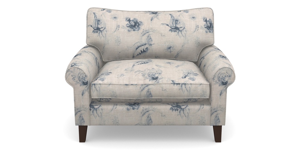 Product photograph of Waverley Scroll Arm Snuggler In Floral Linen - Lela Mystery Indigo from Sofas and Stuff Limited