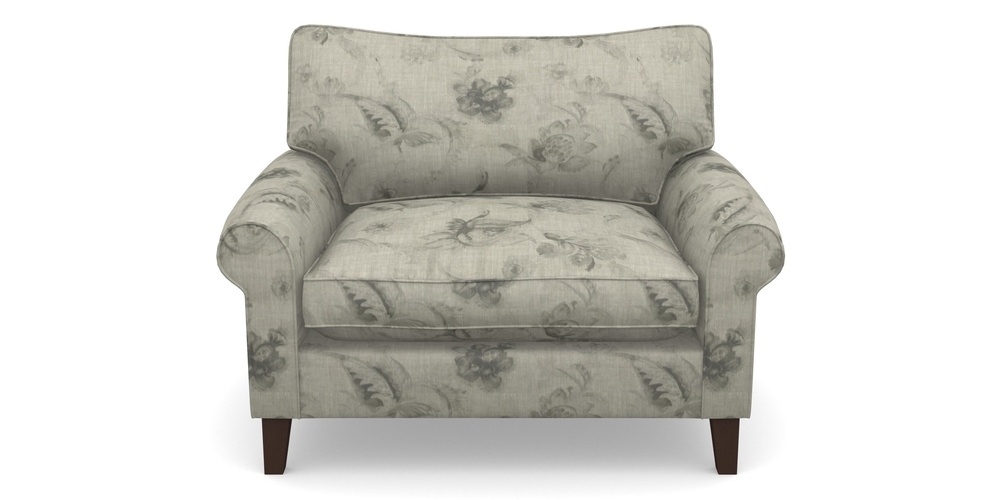 Product photograph of Waverley Scroll Arm Snuggler In Floral Linen - Lela Mystery Oat Sepia from Sofas and Stuff Limited