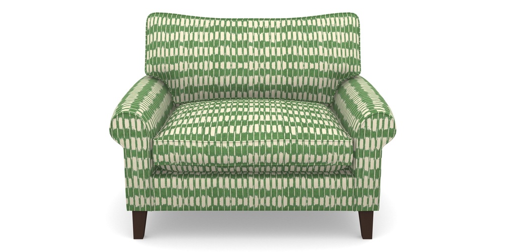 Product photograph of Waverley Scroll Arm Snuggler In V A Brompton Collection - Ikat - Basil from Sofas and Stuff Limited