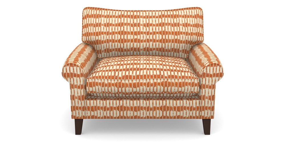 Product photograph of Waverley Scroll Arm Snuggler In V A Brompton Collection - Ikat - Terracotta from Sofas and Stuff Limited