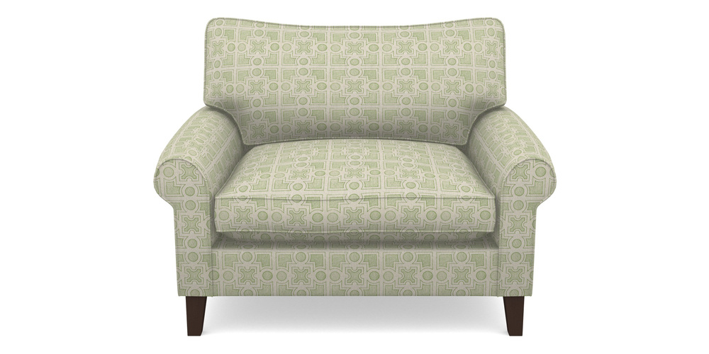 Product photograph of Waverley Scroll Arm Snuggler In Rhs Collection - Small Knot Garden Cotton Weave - Green from Sofas and Stuff Limited