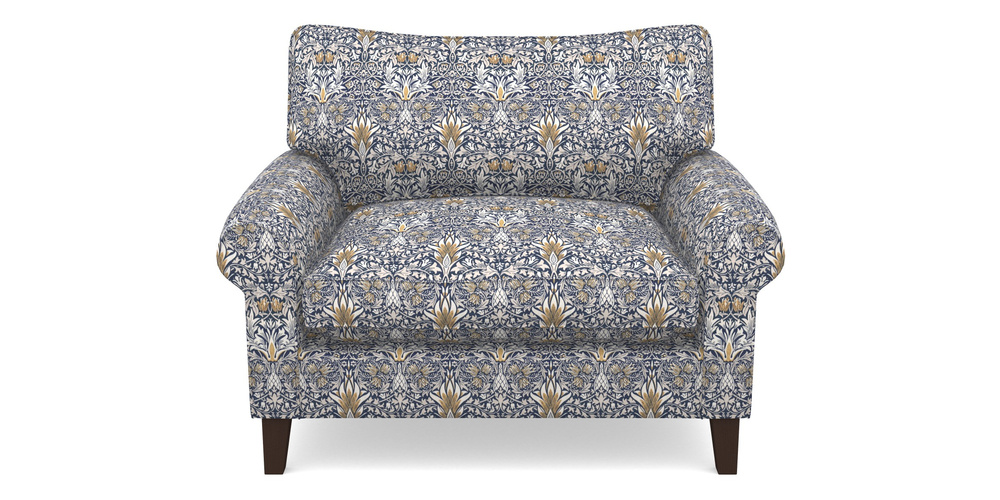 Product photograph of Waverley Scroll Arm Snuggler In William Morris Collection - Snakeshead - Indigo Hemp from Sofas and Stuff Limited