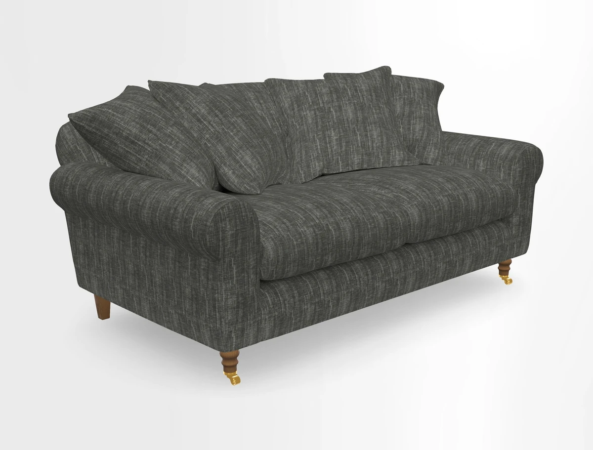 Walberswick 3 Seater Sofa in Etta's Bouquet Sunset Moss with scatters in Sussex Stripe Brick and Snape Chair in Almost Plain Velvet Spring
