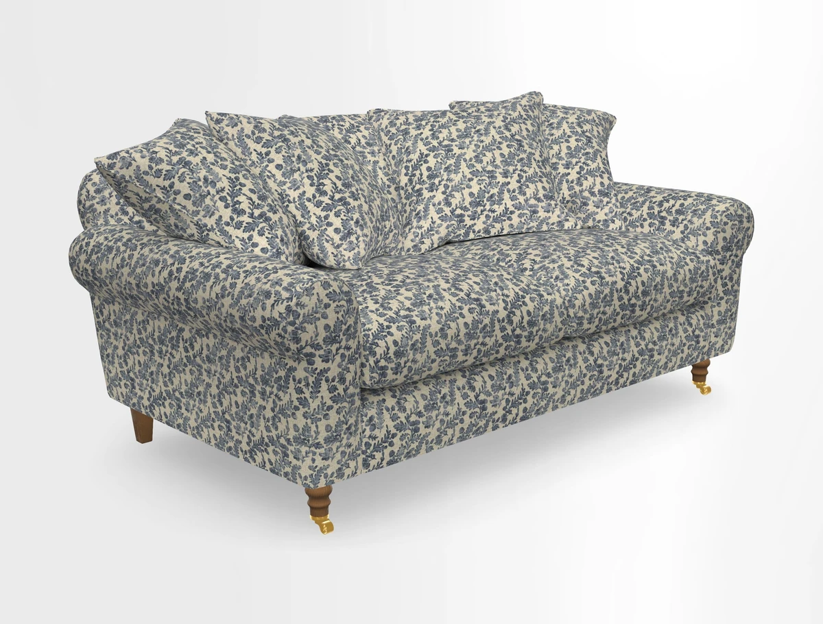 Walberswick 3 Seater Sofa in Etta's Bouquet Sunset Moss with scatters in Sussex Stripe Brick and Snape Chair in Almost Plain Velvet Spring