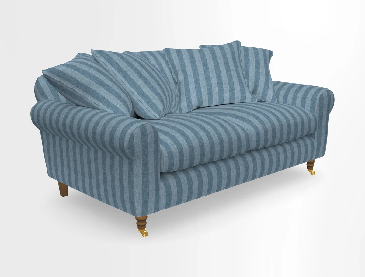 Walberswick 3 Seater Sofa in Etta's Bouquet Sunset Moss with scatters in Sussex Stripe Brick and Snape Chair in Almost Plain Velvet Spring