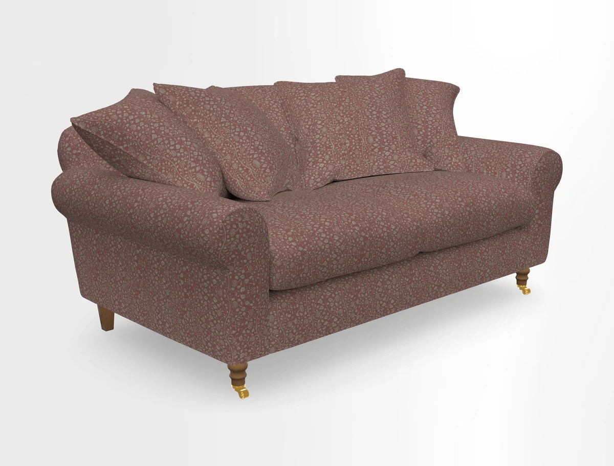Walberswick 3 Seater Sofa in Etta's Bouquet Sunset Moss with scatters in Sussex Stripe Brick and Snape Chair in Almost Plain Velvet Spring