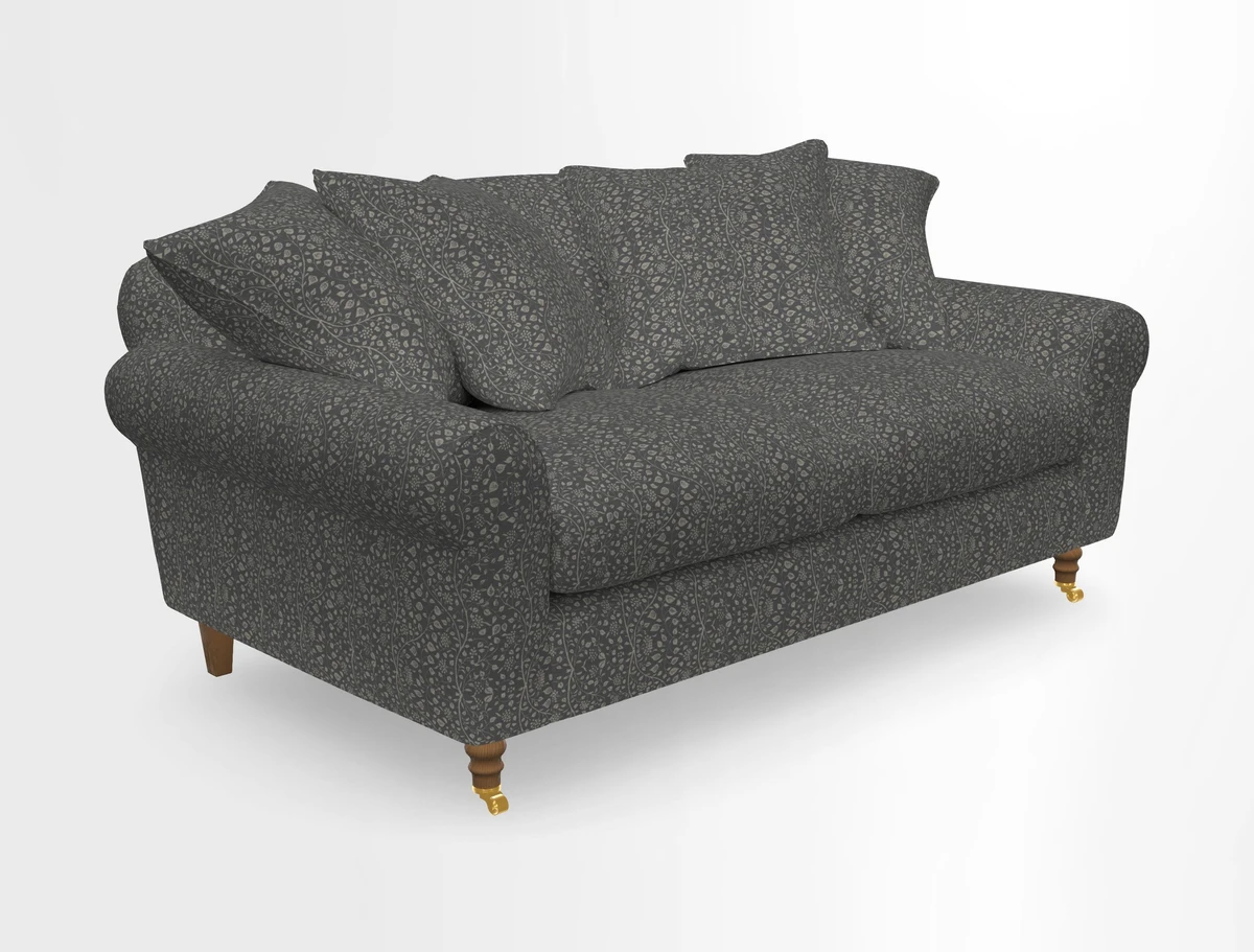 Walberswick 3 Seater Sofa in Etta's Bouquet Sunset Moss with scatters in Sussex Stripe Brick and Snape Chair in Almost Plain Velvet Spring