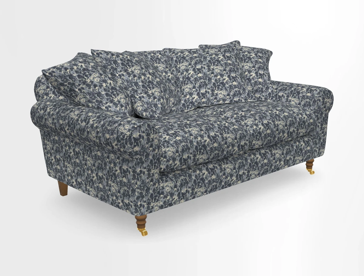 Walberswick 3 Seater Sofa in Etta's Bouquet Sunset Moss with scatters in Sussex Stripe Brick and Snape Chair in Almost Plain Velvet Spring