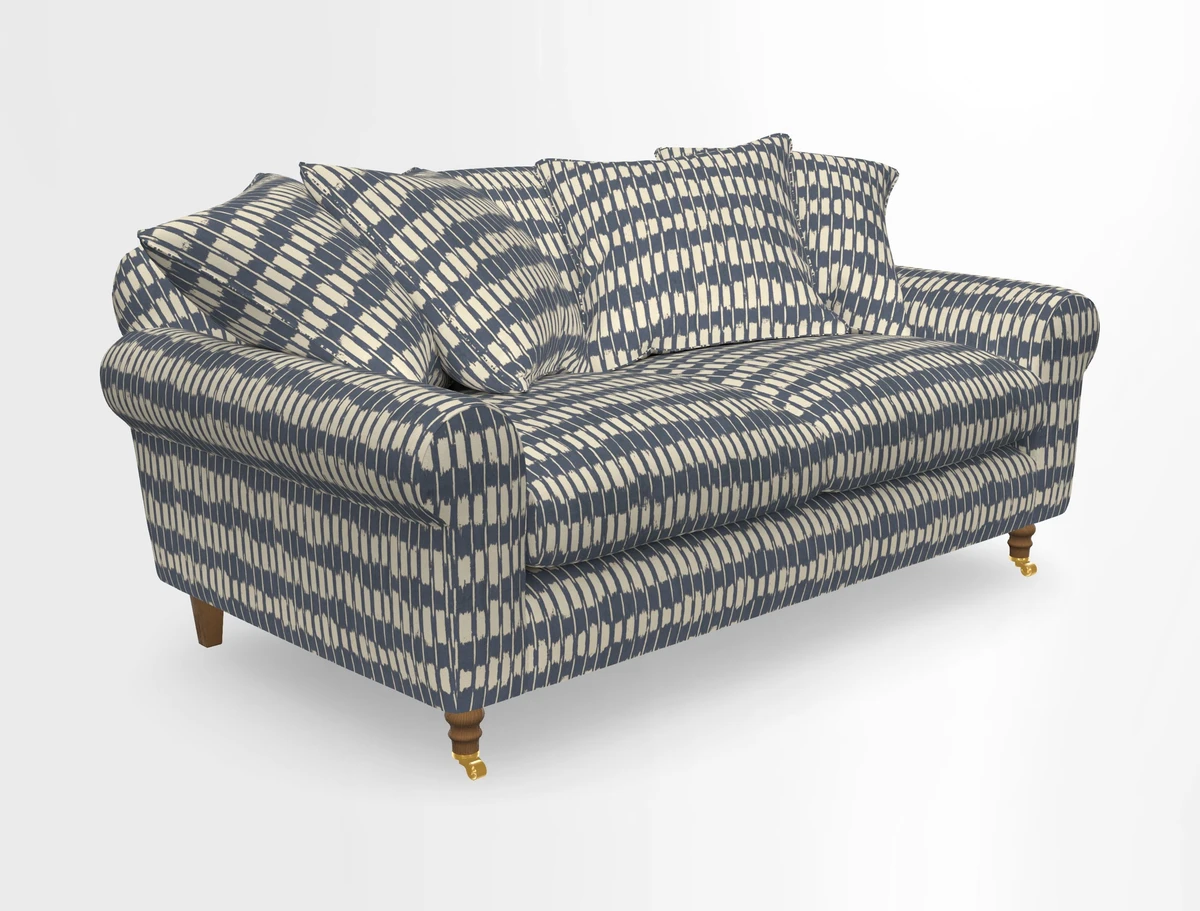 Walberswick 3 Seater Sofa in Etta's Bouquet Sunset Moss with scatters in Sussex Stripe Brick and Snape Chair in Almost Plain Velvet Spring