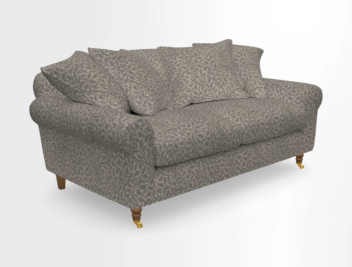 Walberswick 3 Seater Sofa in Etta's Bouquet Sunset Moss with scatters in Sussex Stripe Brick and Snape Chair in Almost Plain Velvet Spring