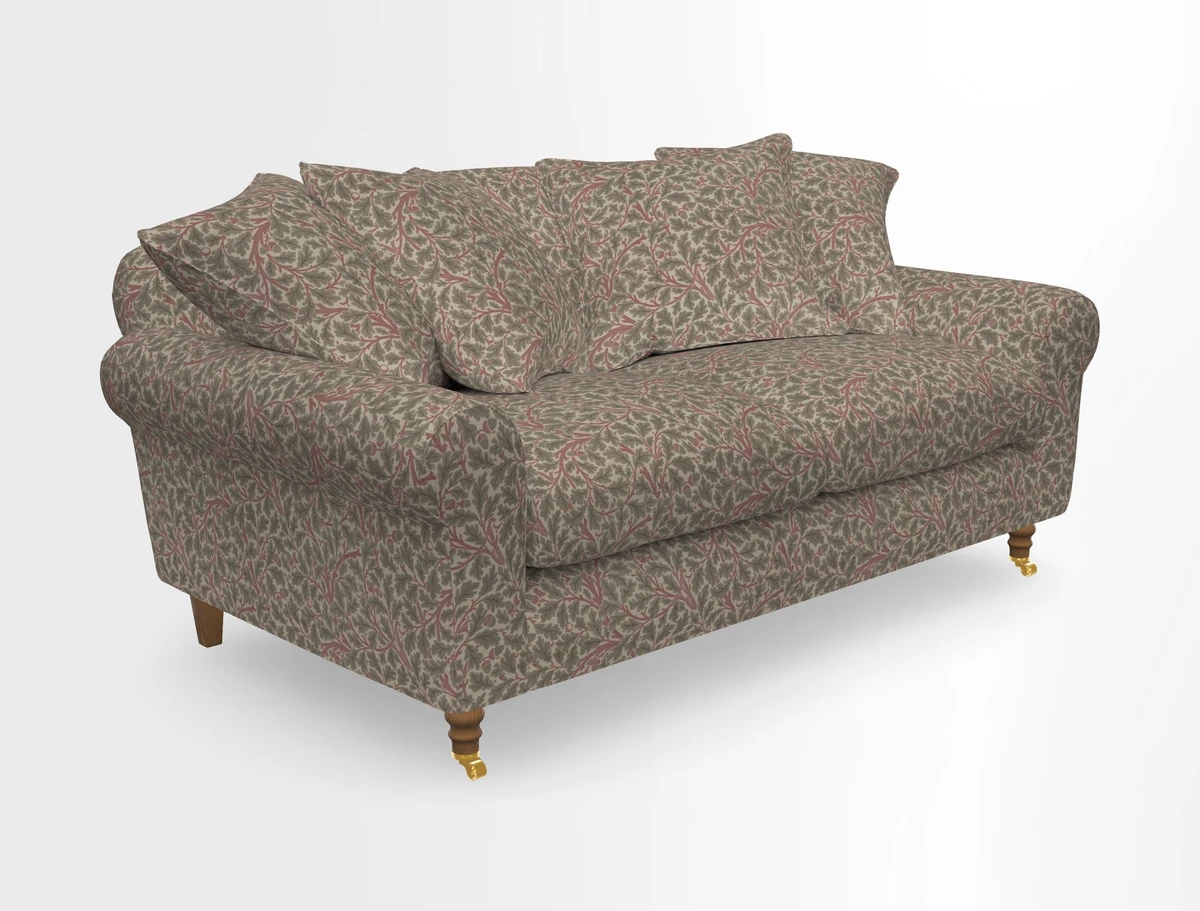 Walberswick 3 Seater Sofa in Etta's Bouquet Sunset Moss with scatters in Sussex Stripe Brick and Snape Chair in Almost Plain Velvet Spring