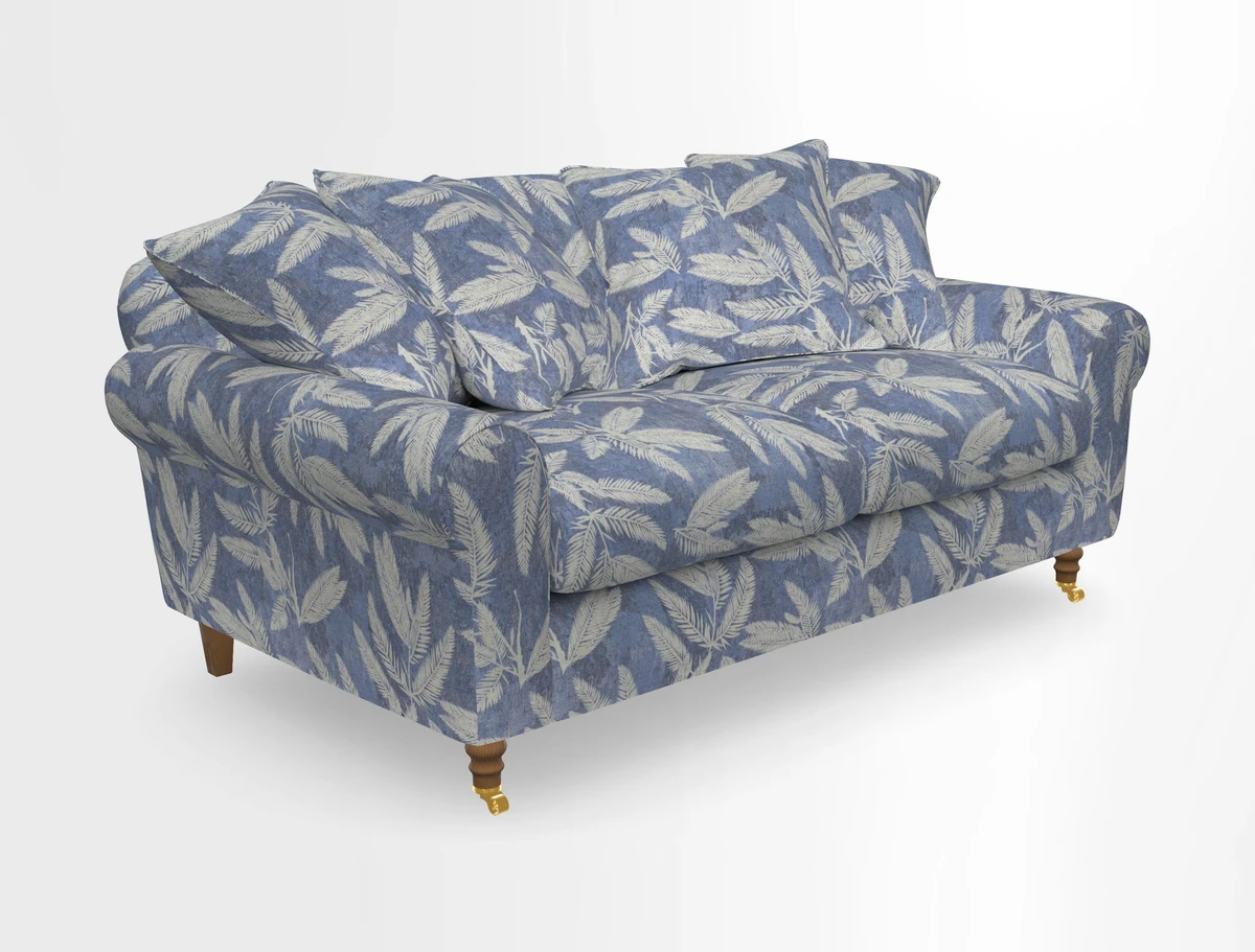 Walberswick 3 Seater Sofa in Etta's Bouquet Sunset Moss with scatters in Sussex Stripe Brick and Snape Chair in Almost Plain Velvet Spring