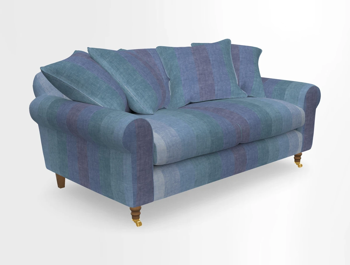 Walberswick 3 Seater Sofa in Etta's Bouquet Sunset Moss with scatters in Sussex Stripe Brick and Snape Chair in Almost Plain Velvet Spring