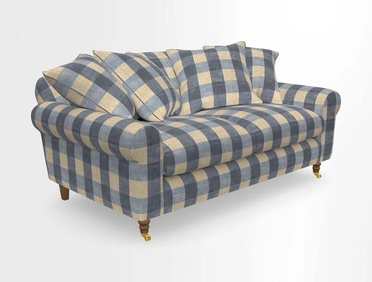 Walberswick 3 Seater Sofa in Etta's Bouquet Sunset Moss with scatters in Sussex Stripe Brick and Snape Chair in Almost Plain Velvet Spring