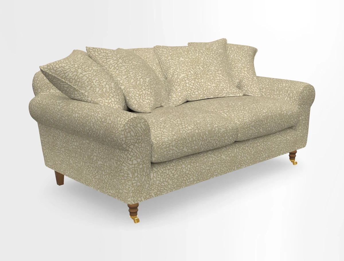 Walberswick 3 Seater Sofa in Etta's Bouquet Sunset Moss with scatters in Sussex Stripe Brick and Snape Chair in Almost Plain Velvet Spring