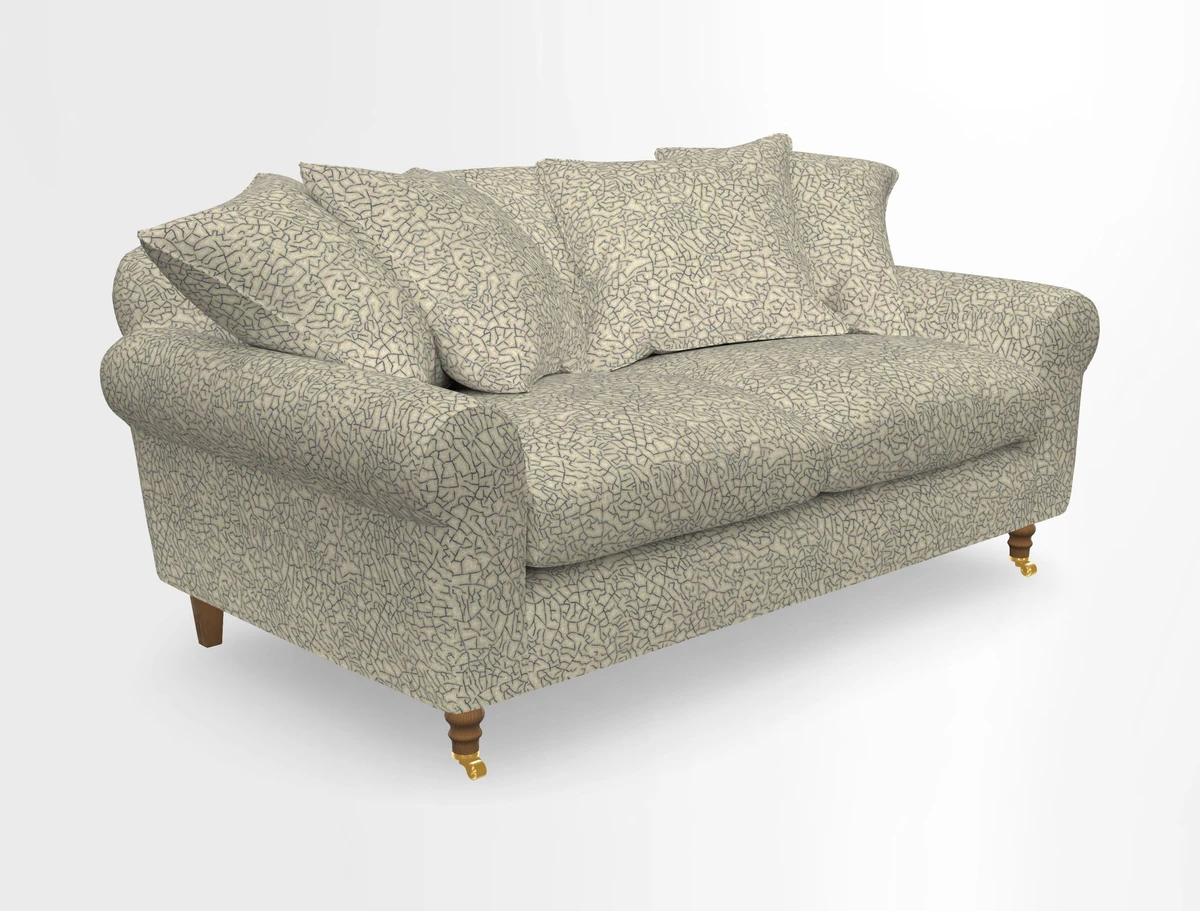 Walberswick 3 Seater Sofa in Etta's Bouquet Sunset Moss with scatters in Sussex Stripe Brick and Snape Chair in Almost Plain Velvet Spring