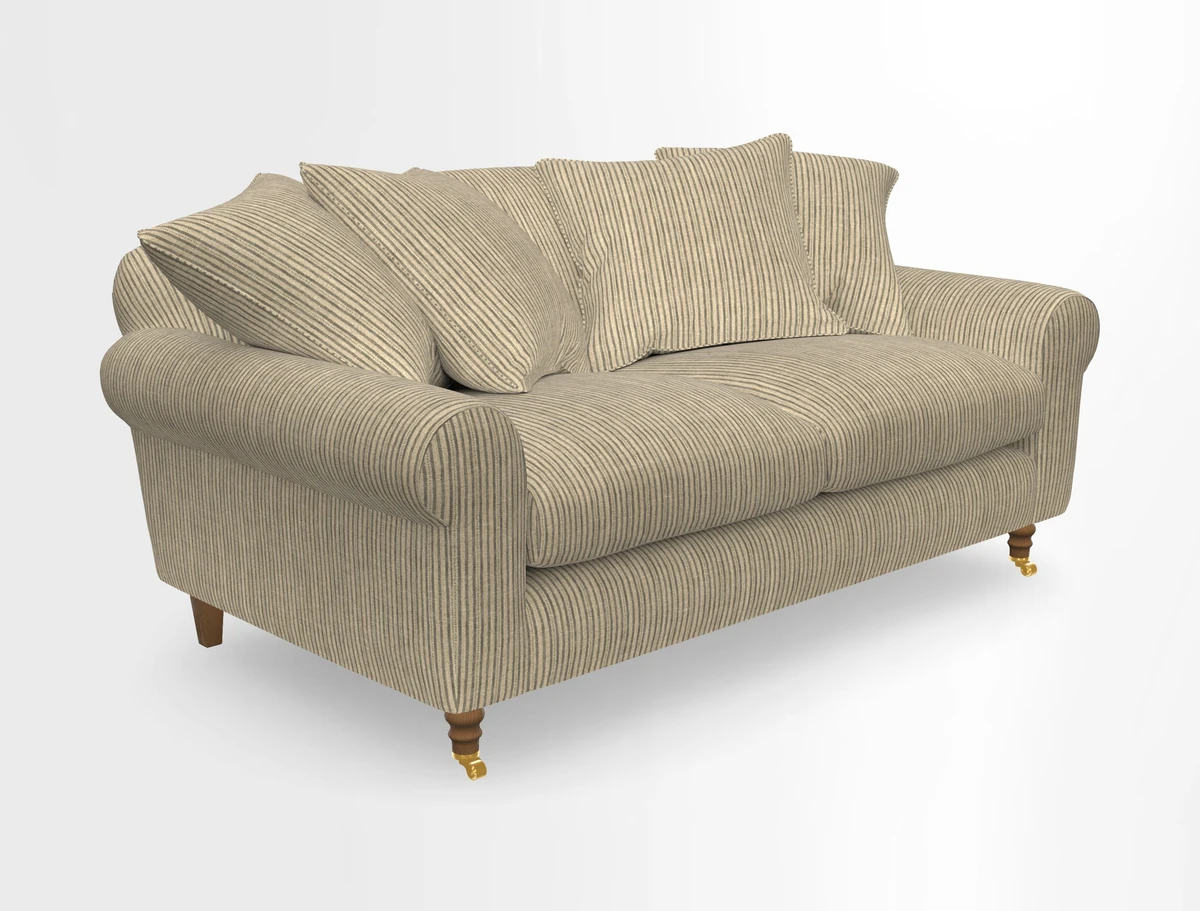 Walberswick 3 Seater Sofa in Etta's Bouquet Sunset Moss with scatters in Sussex Stripe Brick and Snape Chair in Almost Plain Velvet Spring