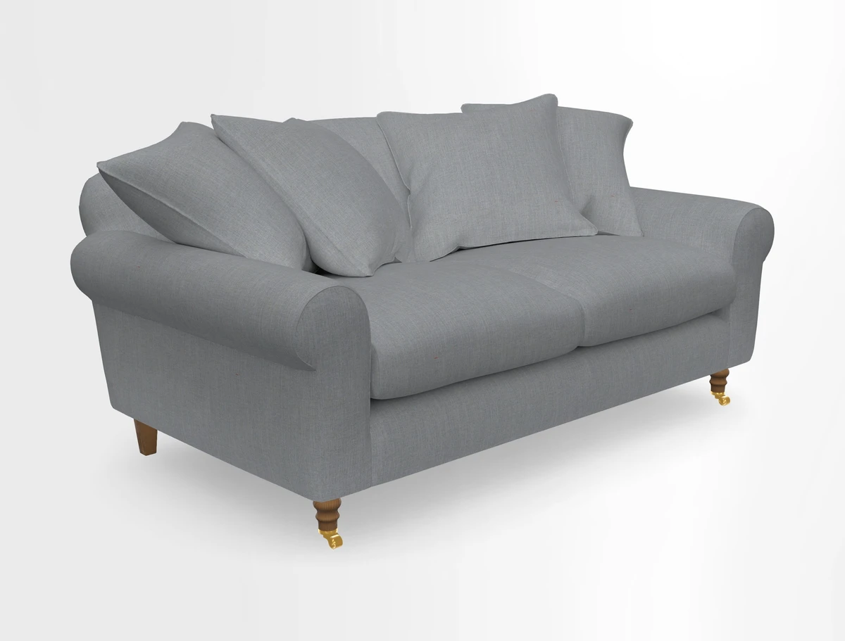 Walberswick 3 Seater Sofa in Etta's Bouquet Sunset Moss with scatters in Sussex Stripe Brick and Snape Chair in Almost Plain Velvet Spring