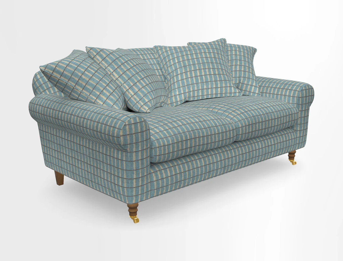 Walberswick 3 Seater Sofa in Etta's Bouquet Sunset Moss with scatters in Sussex Stripe Brick and Snape Chair in Almost Plain Velvet Spring