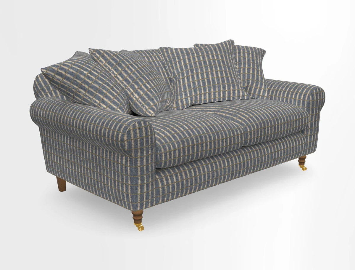 Walberswick 3 Seater Sofa in Etta's Bouquet Sunset Moss with scatters in Sussex Stripe Brick and Snape Chair in Almost Plain Velvet Spring