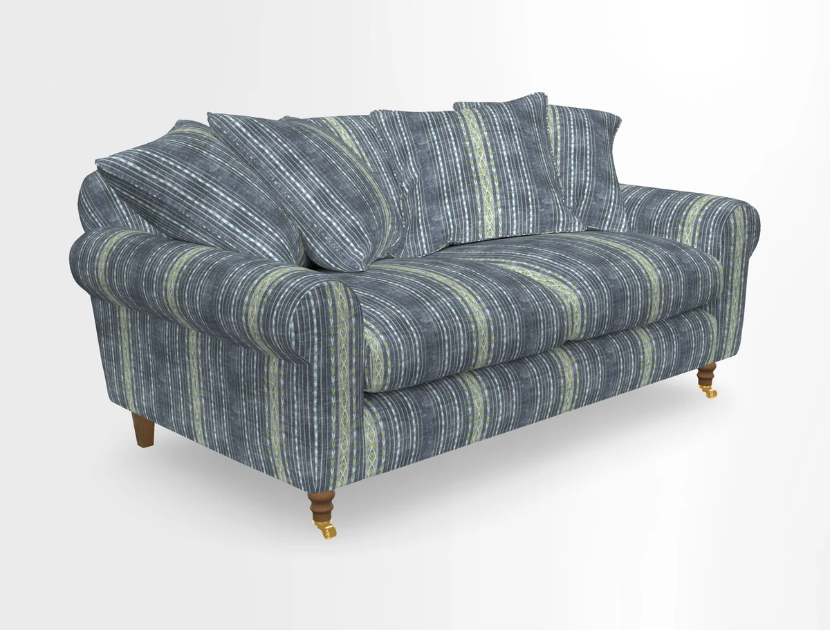 Walberswick 3 Seater Sofa in Etta's Bouquet Sunset Moss with scatters in Sussex Stripe Brick and Snape Chair in Almost Plain Velvet Spring