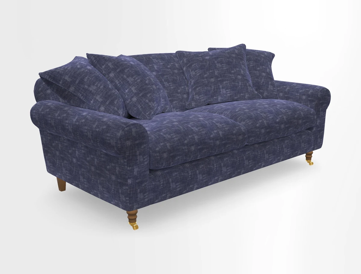 Walberswick 3 Seater Sofa in Etta's Bouquet Sunset Moss with scatters in Sussex Stripe Brick and Snape Chair in Almost Plain Velvet Spring